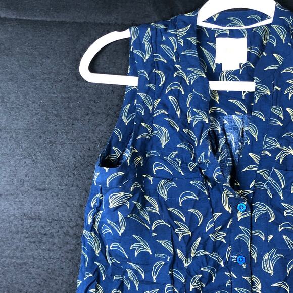 Maeve Anthropologie Women Blouse Blue Banana Print Sleeveless Button Down 0 - Picture 5 of 13